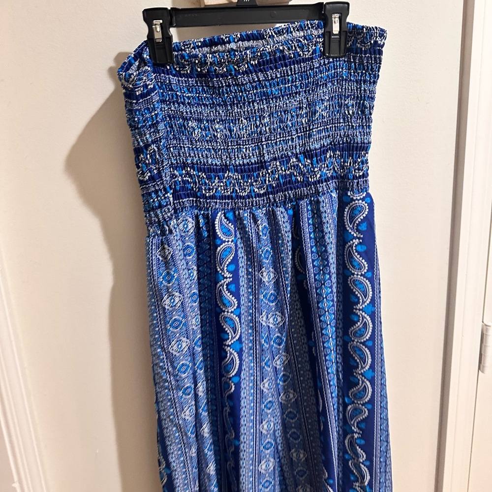 Blue Patterned Maxi StrapLess Romper - Picture 3 of 6